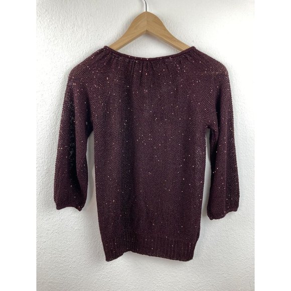 *New INC International Concepts Open Knit Sequin Sweater Womens Size XS Burgundy - Picture 5 of 9